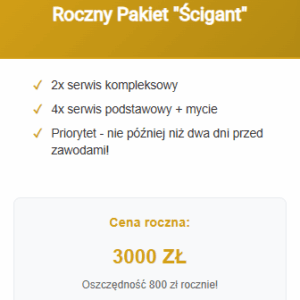 Roczny pakiet serwisowy "Ścigant"