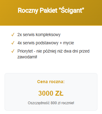 Roczny pakiet serwisowy "Ścigant"